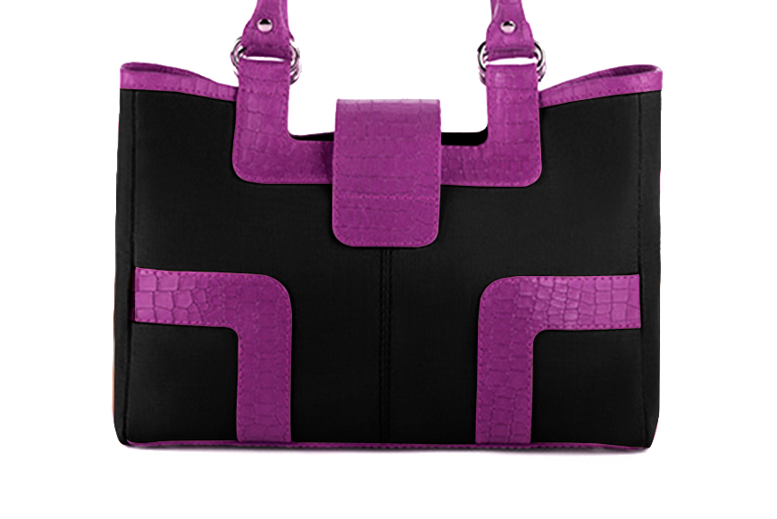 Dress handbag in matt black and mauve purple leather - Rear view